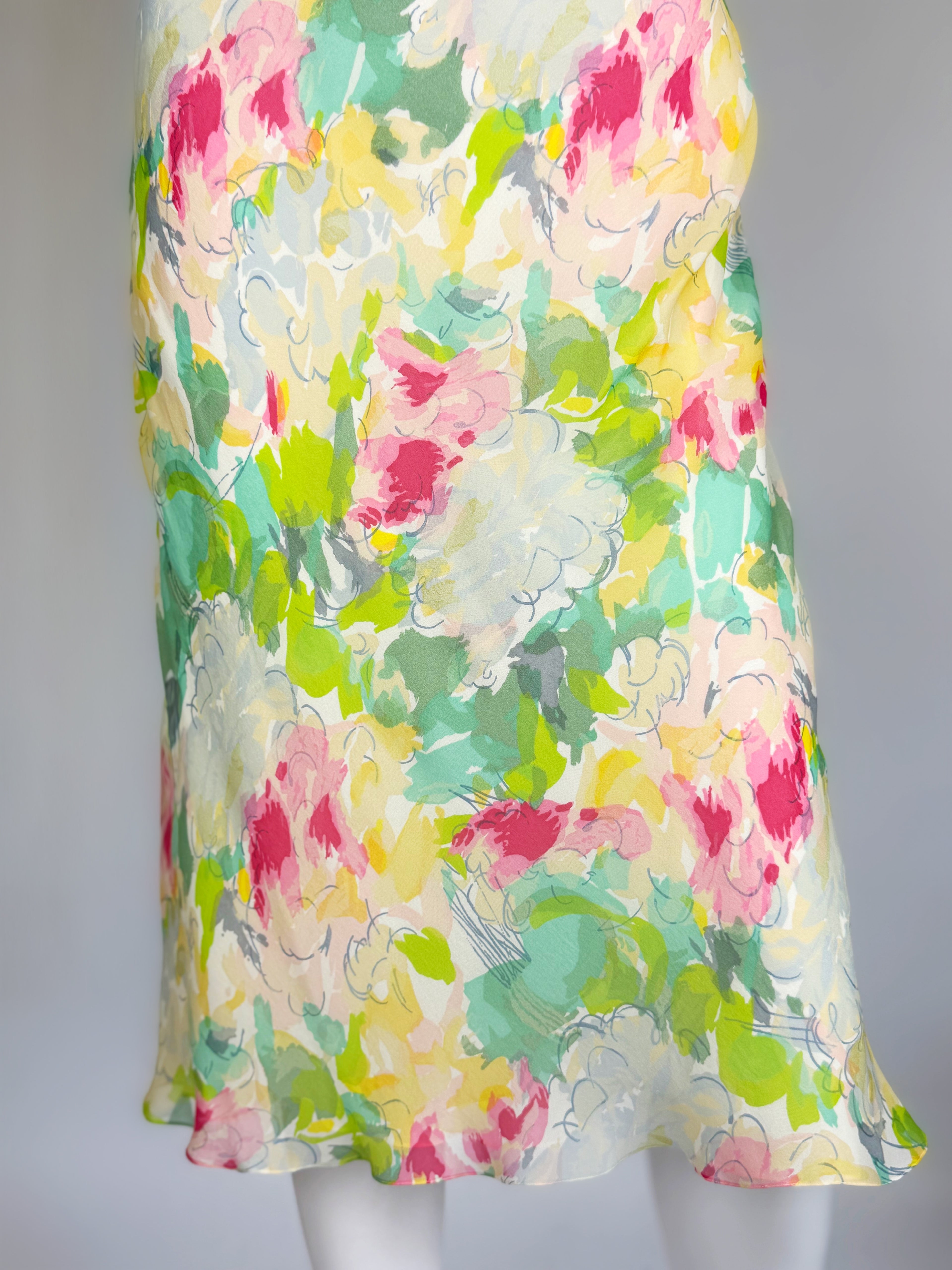 John Galliano Watercolour Floral Print Silk Dress Ensemble, SS 2005