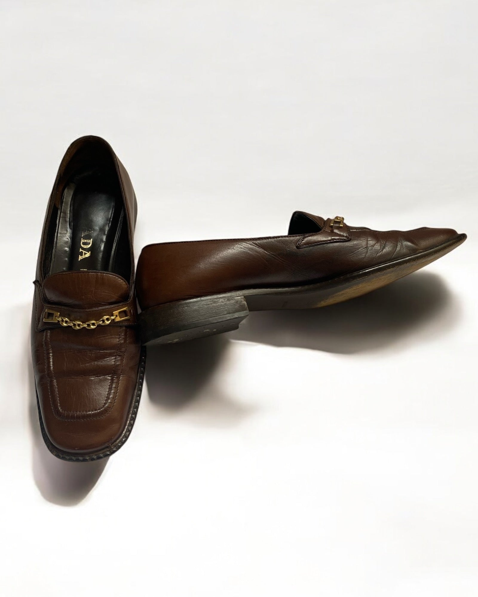 Prada Brown Leather Chain Loafers, c. 2000s