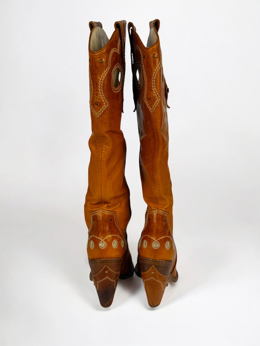 Christian Dior by John Galliano Tan Leather Cowboy Boots, 2001