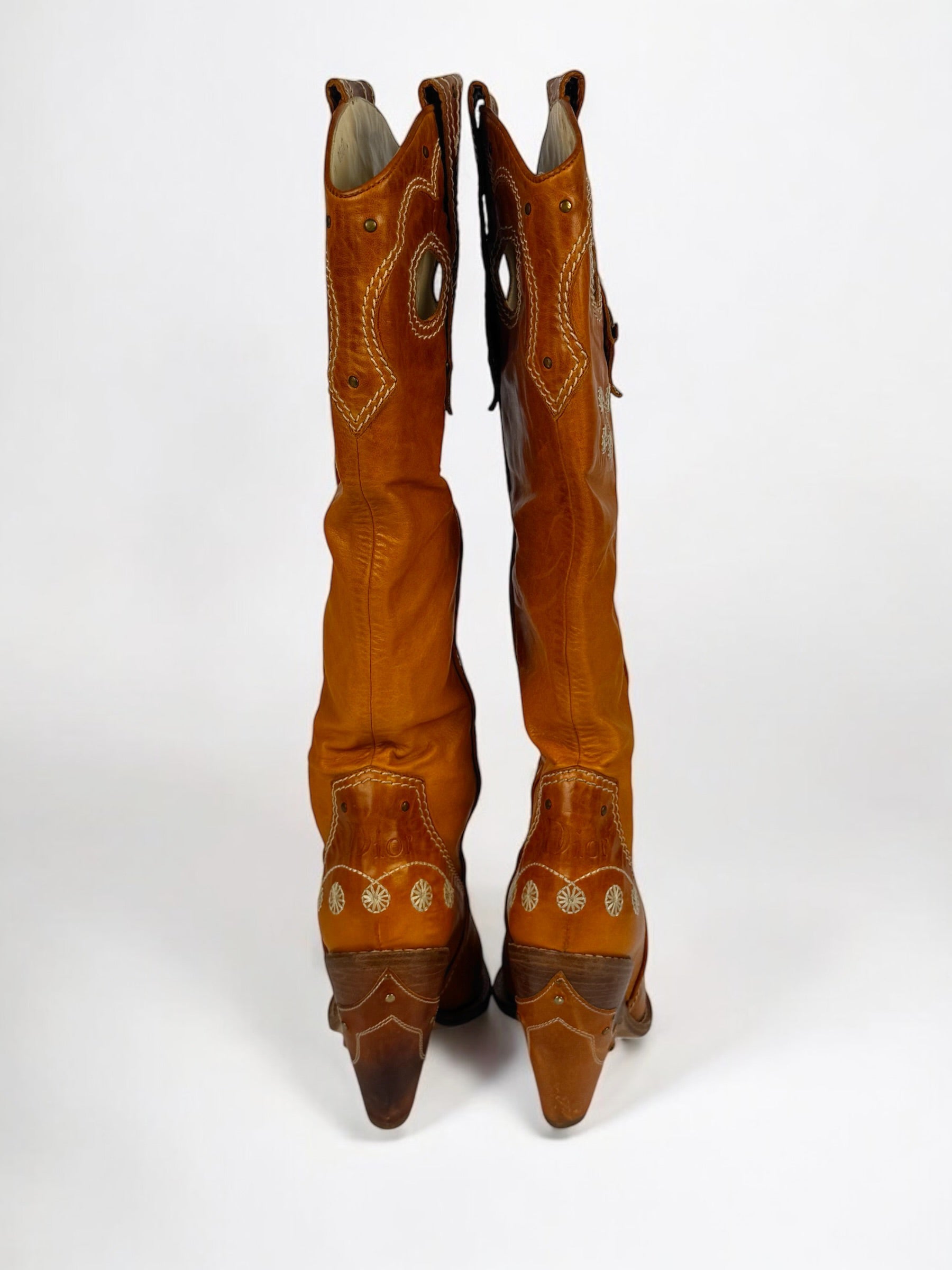 Christian Dior by John Galliano Tan Leather Cowboy Boots, 2001