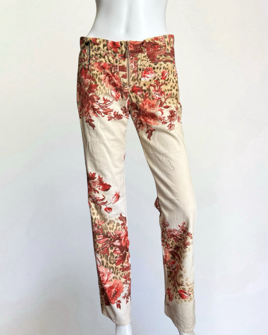 Roberto Cavalli Floral and Leopard Jeans, c. 2000s