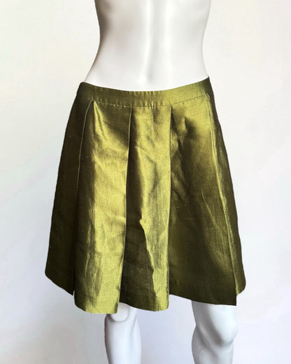 Miu Miu Silk Green Pleated Mini Skirt, c. 2000s