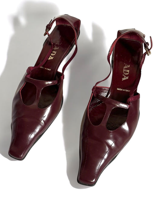 Prada Burgundy Sling Back Kitten Heels, SS 2000