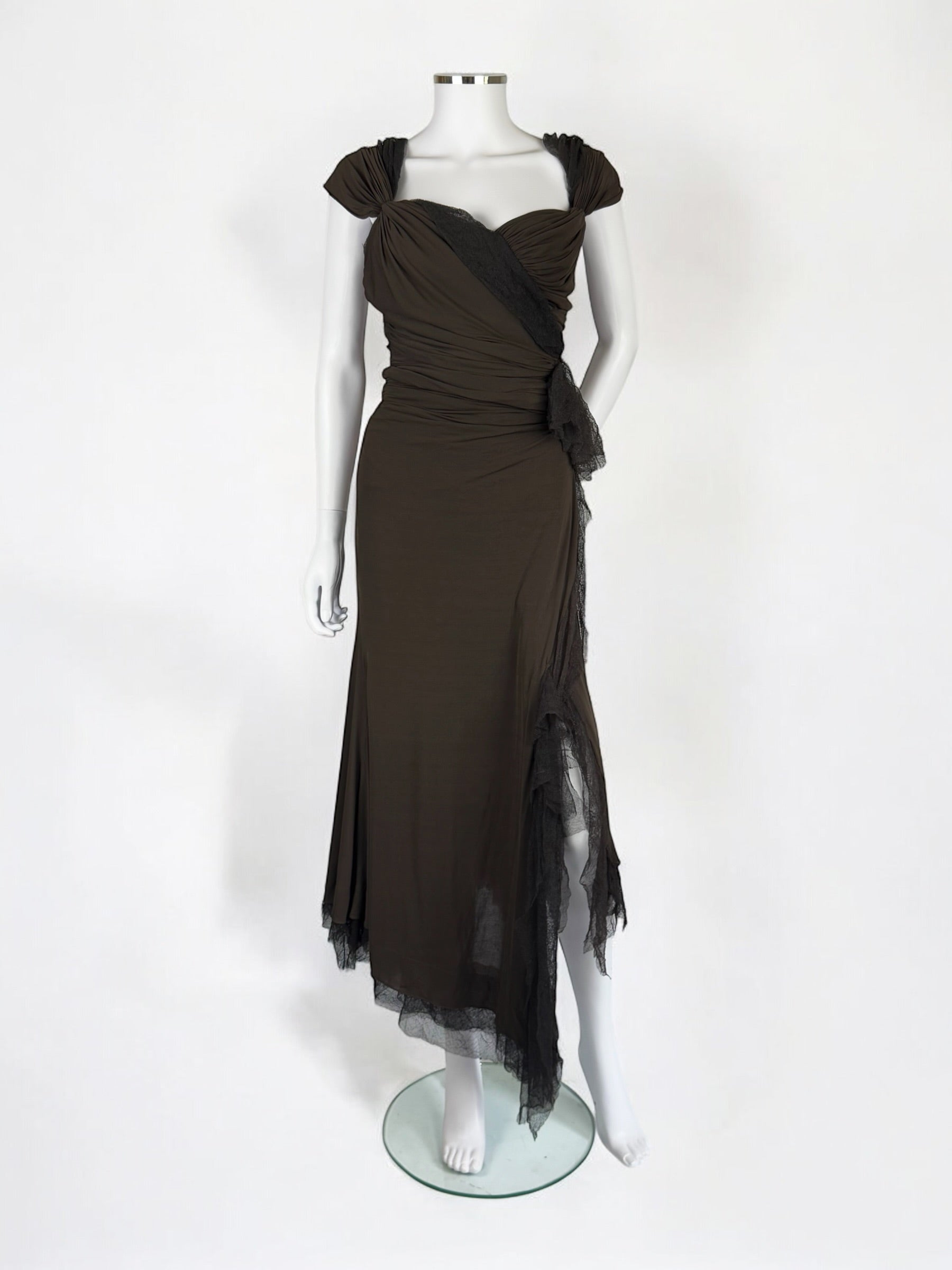 Donna Karan Ruched Dress with Tulle Ruffles, FW 2004