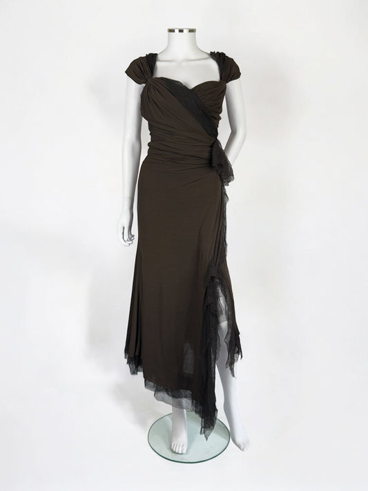 Donna Karan Ruched Dress with Tulle Ruffles, FW 2004