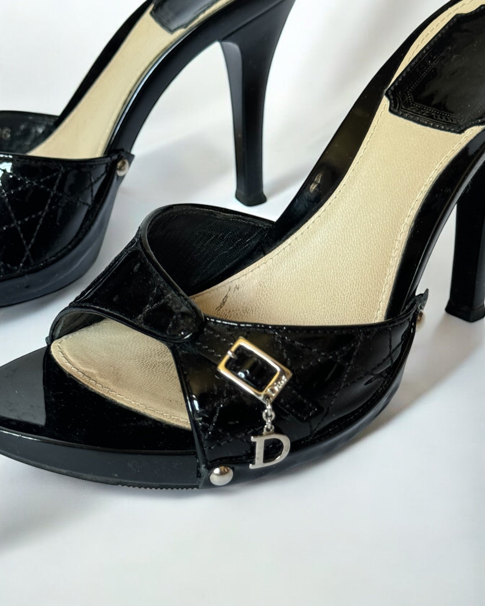 Christian Dior by John Galliano Black Patent Leather Cannage Clogs, c. 2000s