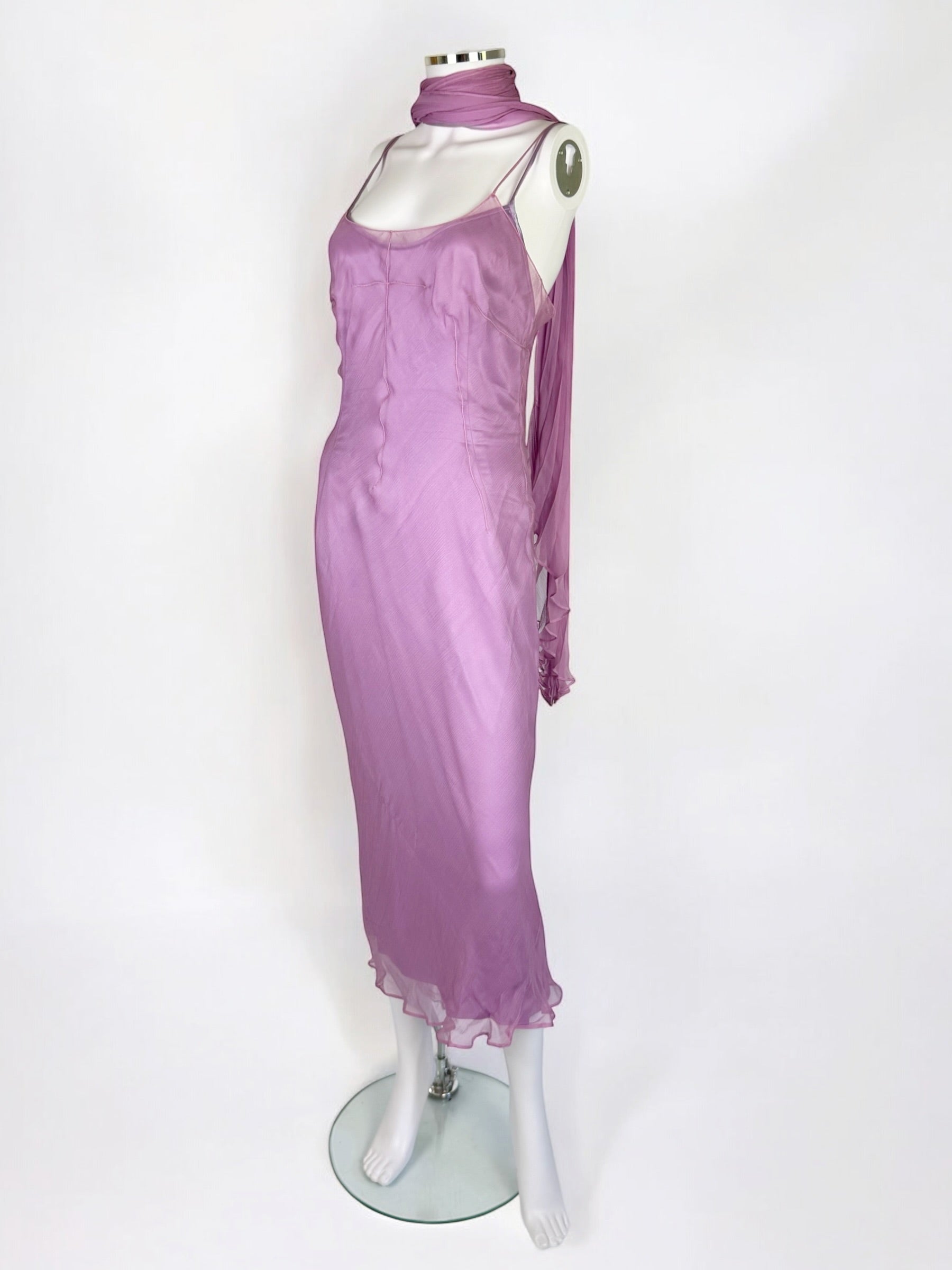 Dolce & Gabbana Lilac Silk Dress with Scarf, FW 2000