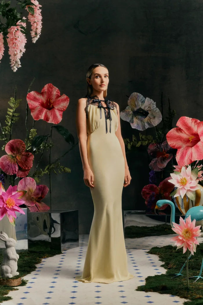 Rodarte Lace-Trimmed Emerald Green Silk Dress, SS 2024